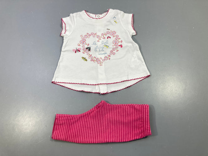 T-shirt m.c blanc Le bel été + Legging rose ry légèrement bouloché, moins cher chez Petit Kiwi