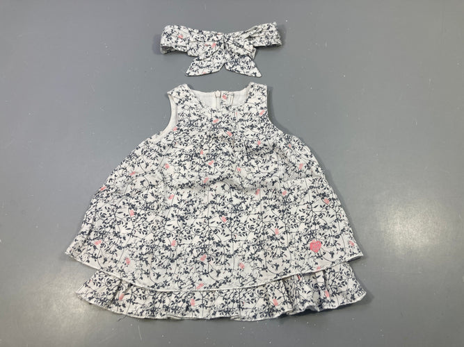 Robe s.m coton blanc feuillage gris + Bandeau, moins cher chez Petit Kiwi