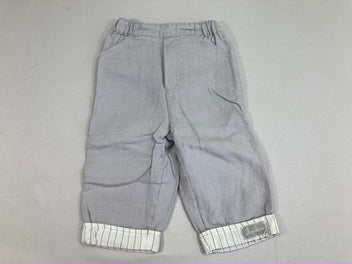 Pantalon 100% lin gris clair revers ligné