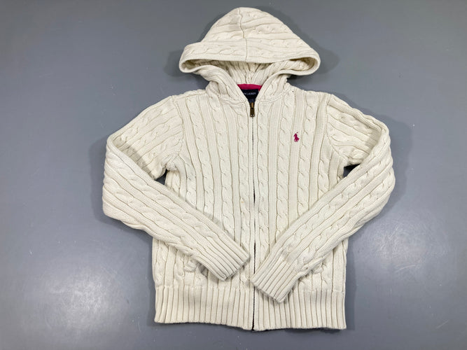 Gilet à capuche blanc mailles tordadées L, moins cher chez Petit Kiwi