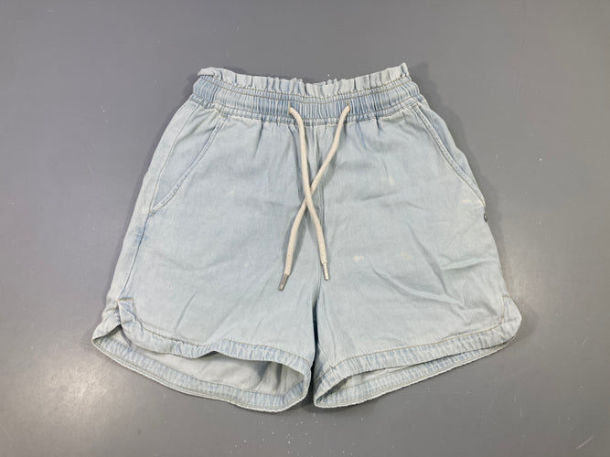 Short denim taille élastiquée, taches de décoloration, moins cher chez Petit Kiwi