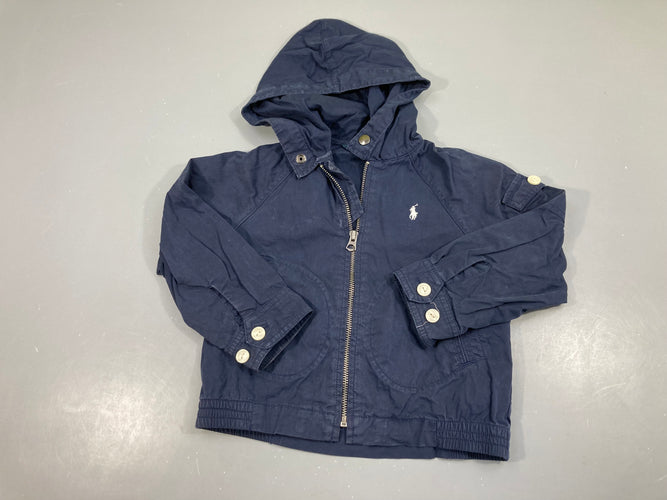 Veste légère à capuche bleu foncé, moins cher chez Petit Kiwi