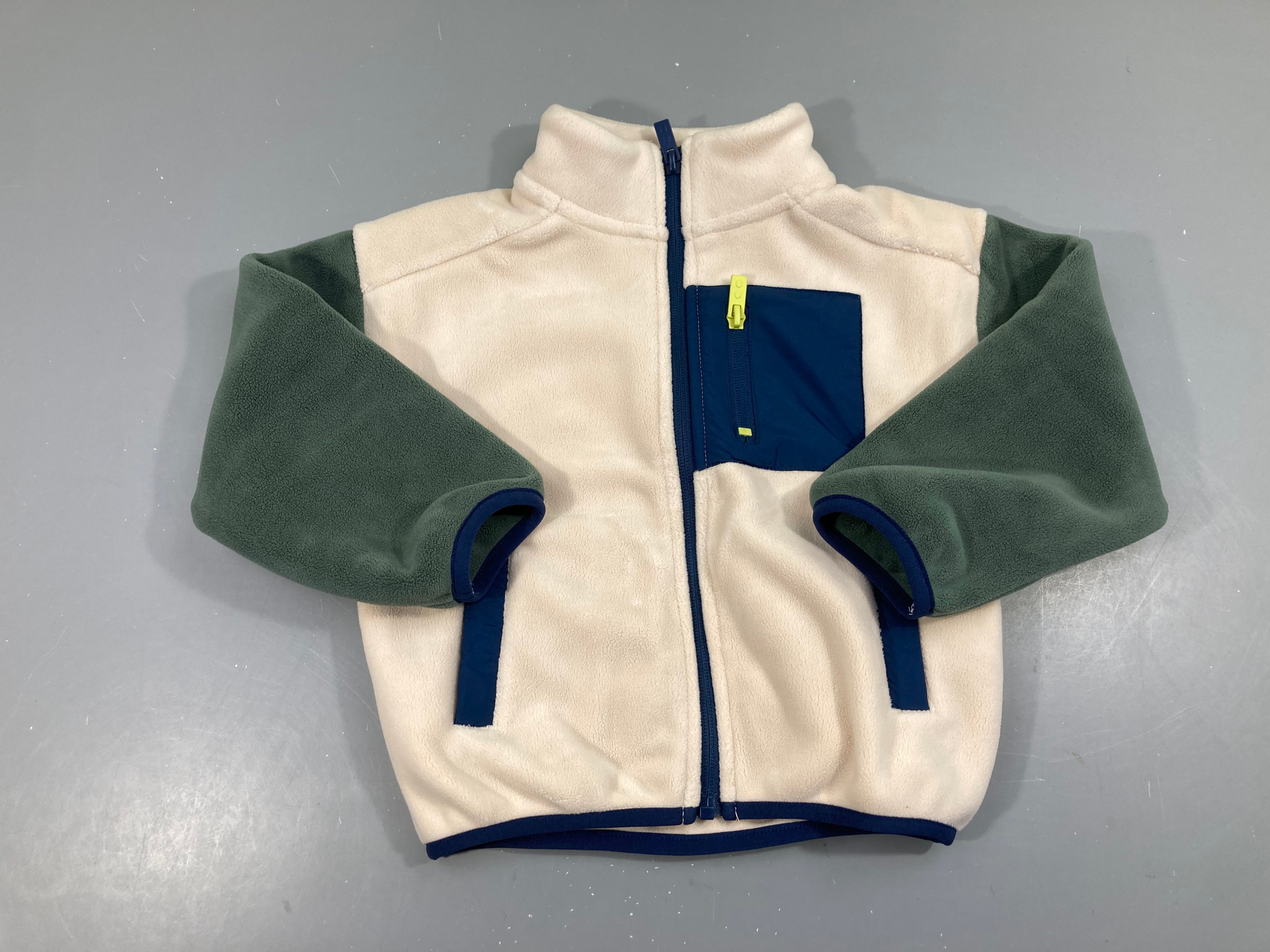 Etat neuf-Polar zippé écru-bleu foncé-kaki