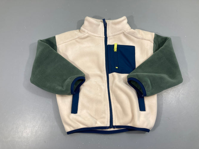 Etat neuf-Polar zippé écru-bleu foncé-kaki, moins cher chez Petit Kiwi