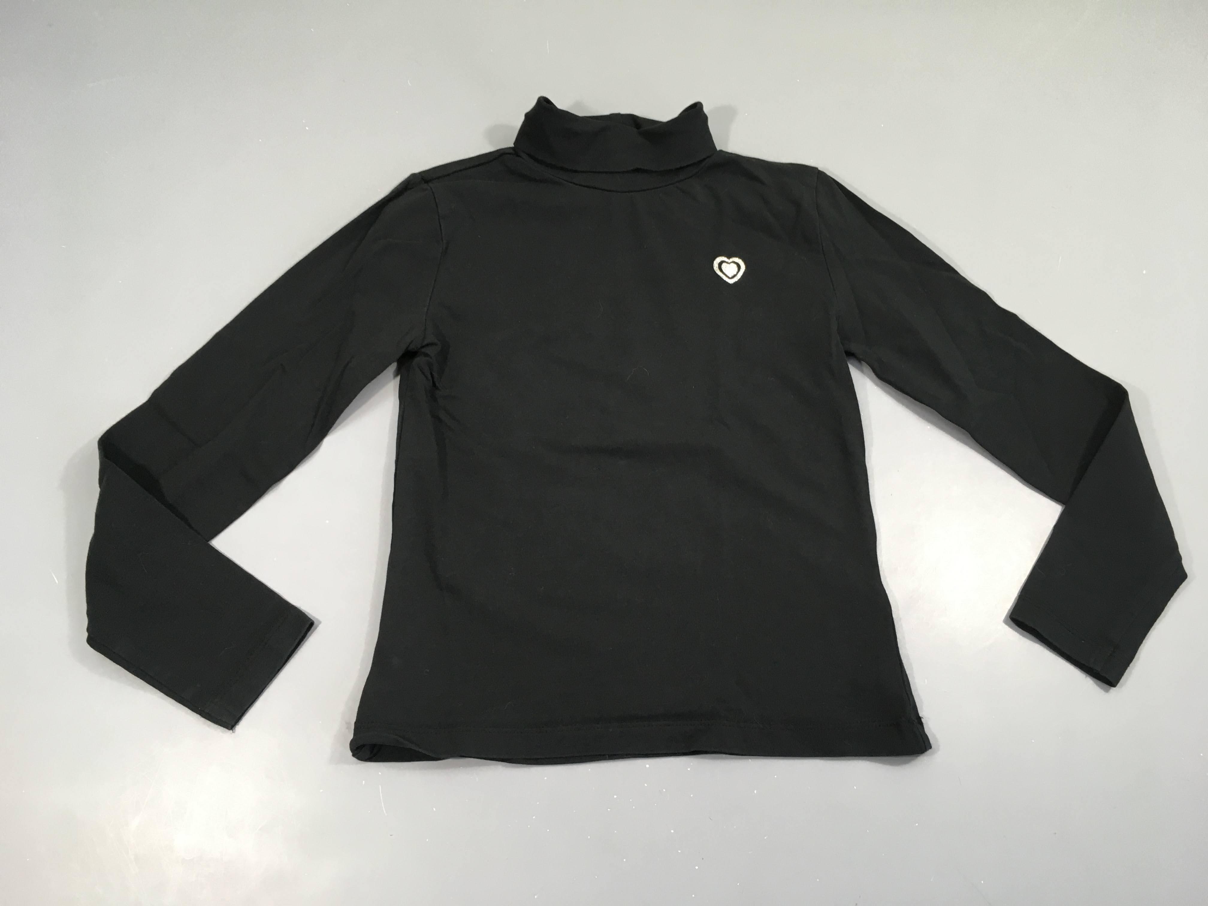 T-shirt m.l col roulé noir Coeur argenté irisé