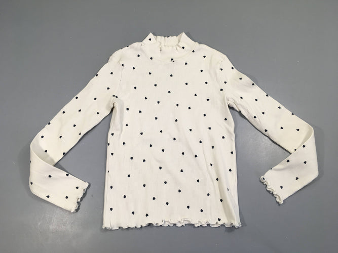 T-shirt m.l col montant côtelé blanc coeurs bleu foncé, moins cher chez Petit Kiwi