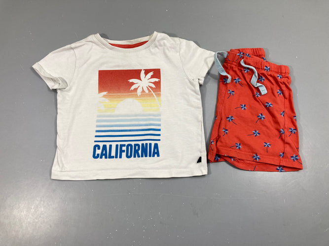 Pyjashort 2pcs jersey blanc-orange Palmier, moins cher chez Petit Kiwi