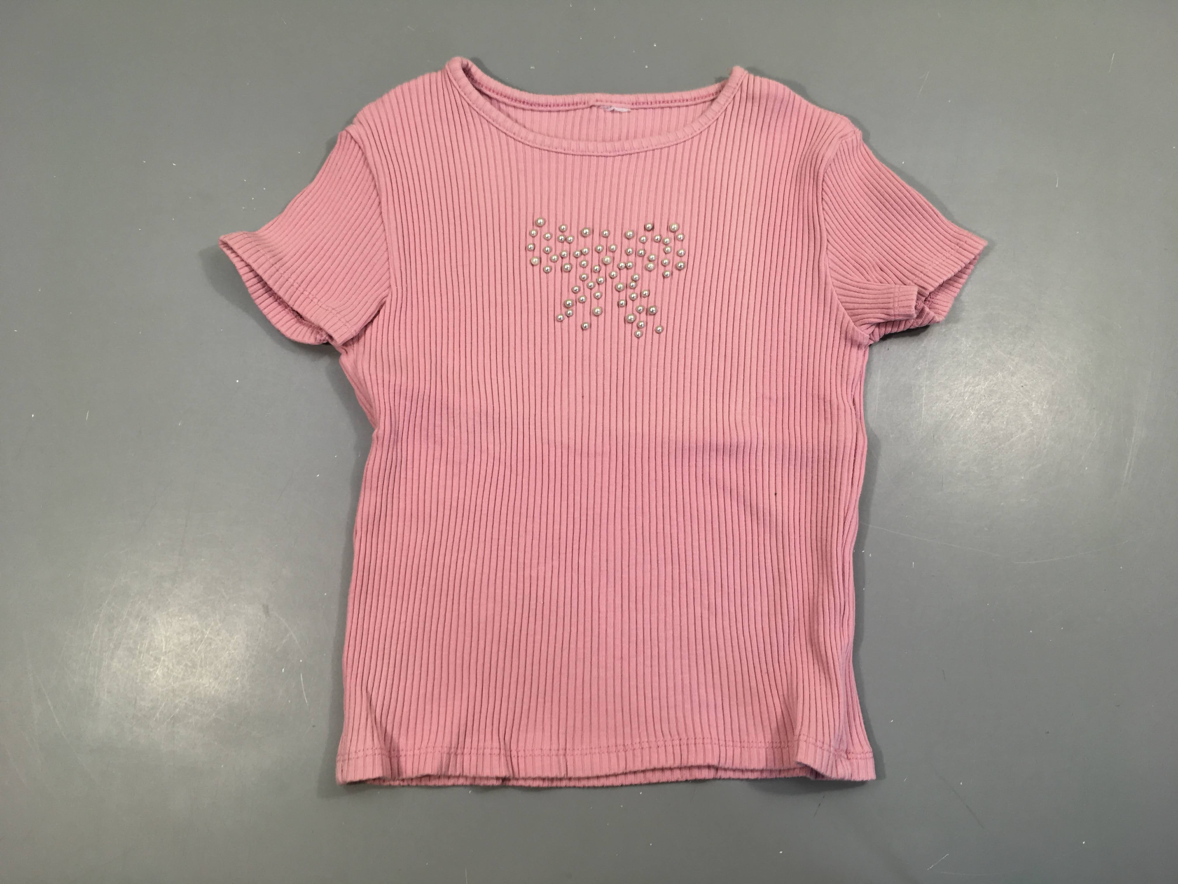 T-shirt m.c côtelé rose perles noeud