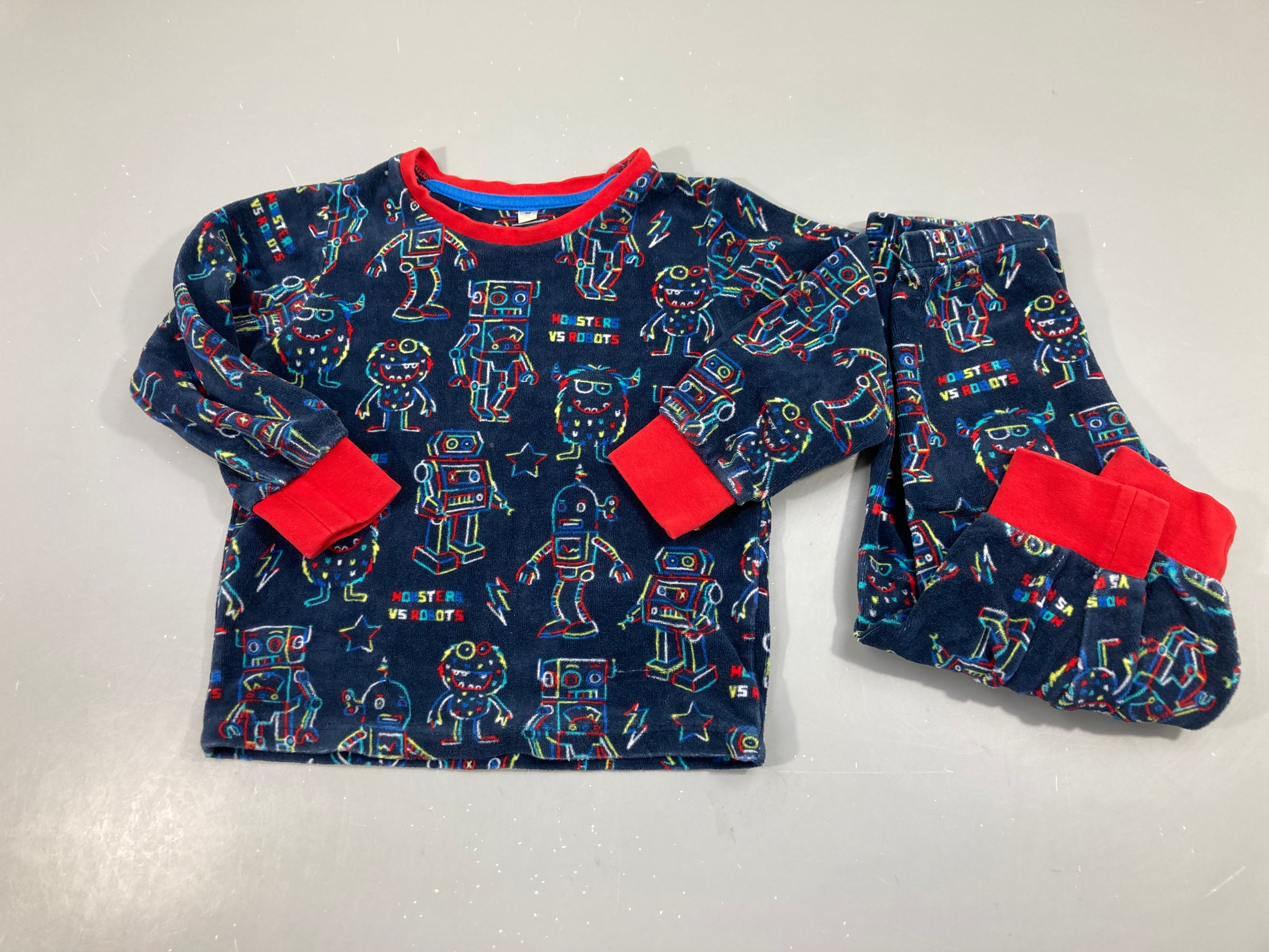 Pyjama 2pcs velours bleu foncé robots/monstres