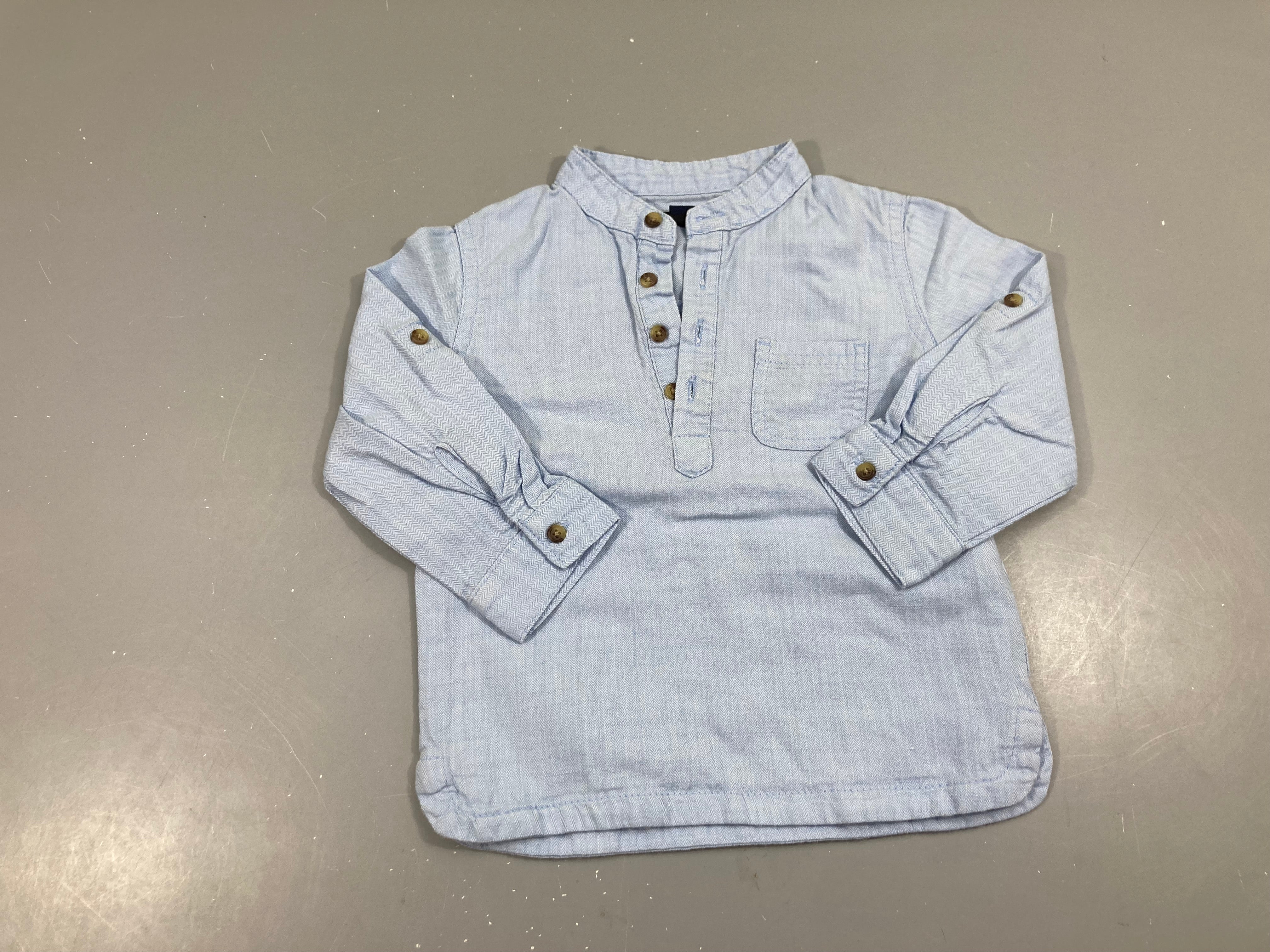 Chemise m.l bleu col mao