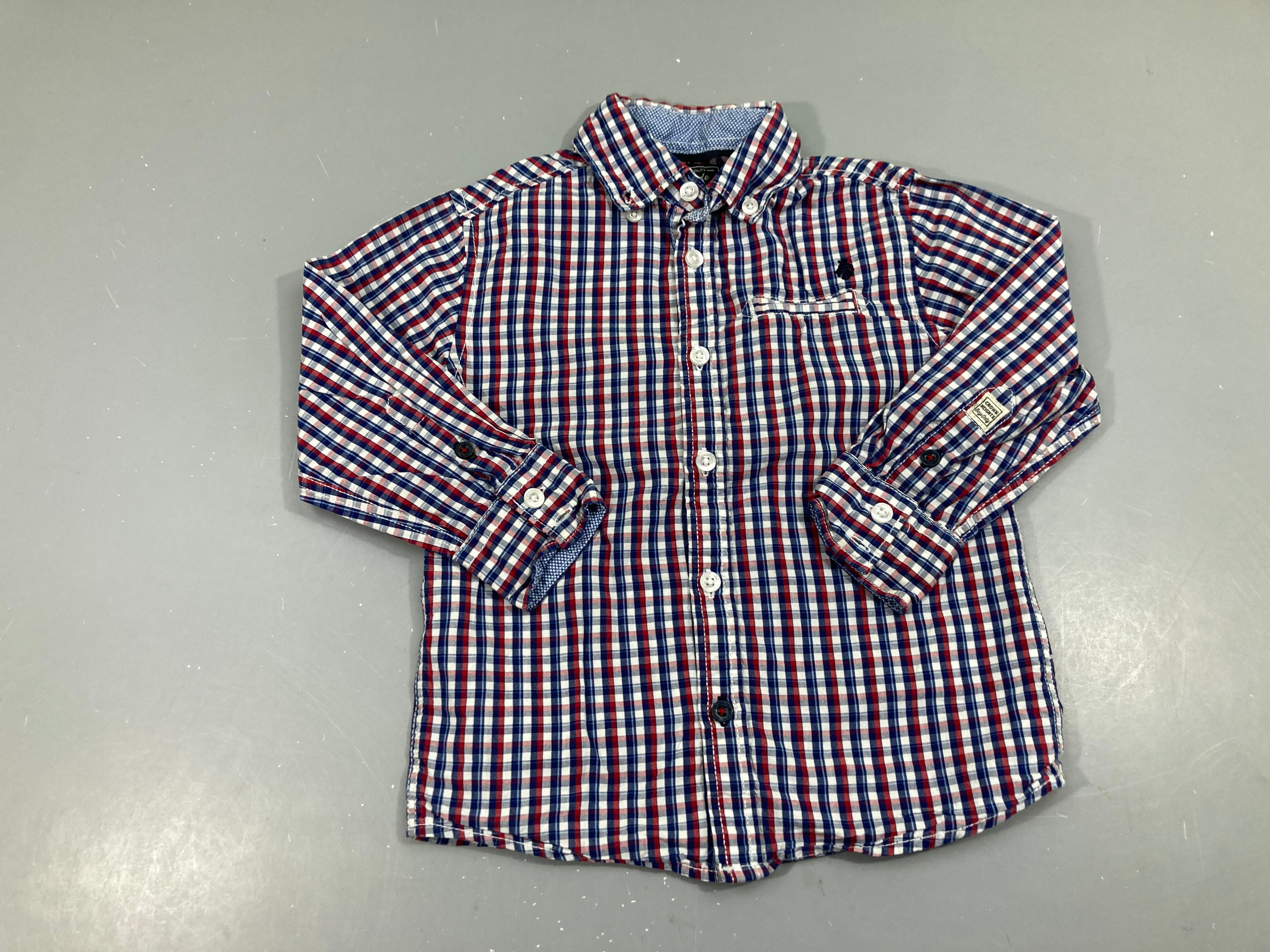 Chemise m.l à carreaux blanc-bleu-rouge