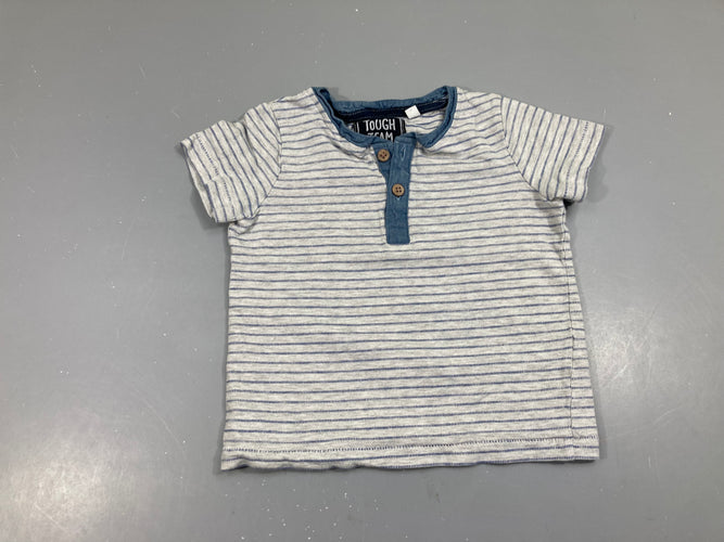 T-shirt m.c gris rayé bleu col boutonné, moins cher chez Petit Kiwi
