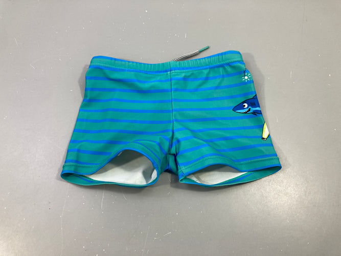 Maillot vert rayé bleu, requin, moins cher chez Petit Kiwi