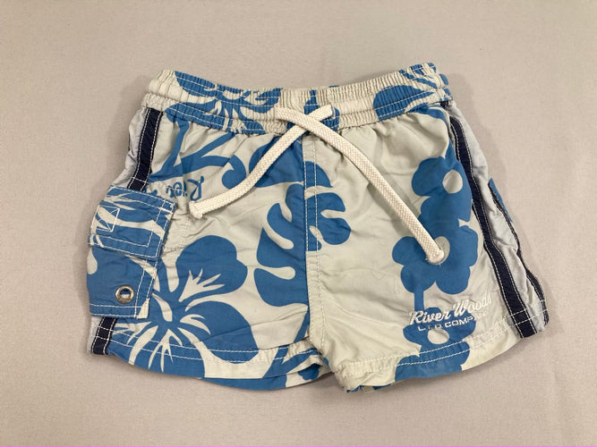 Maillot short bleu clair fleurs, moins cher chez Petit Kiwi