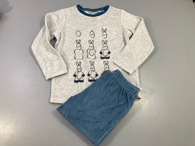 Pyjama éponge velours, gris et bleu, moins cher chez Petit Kiwi