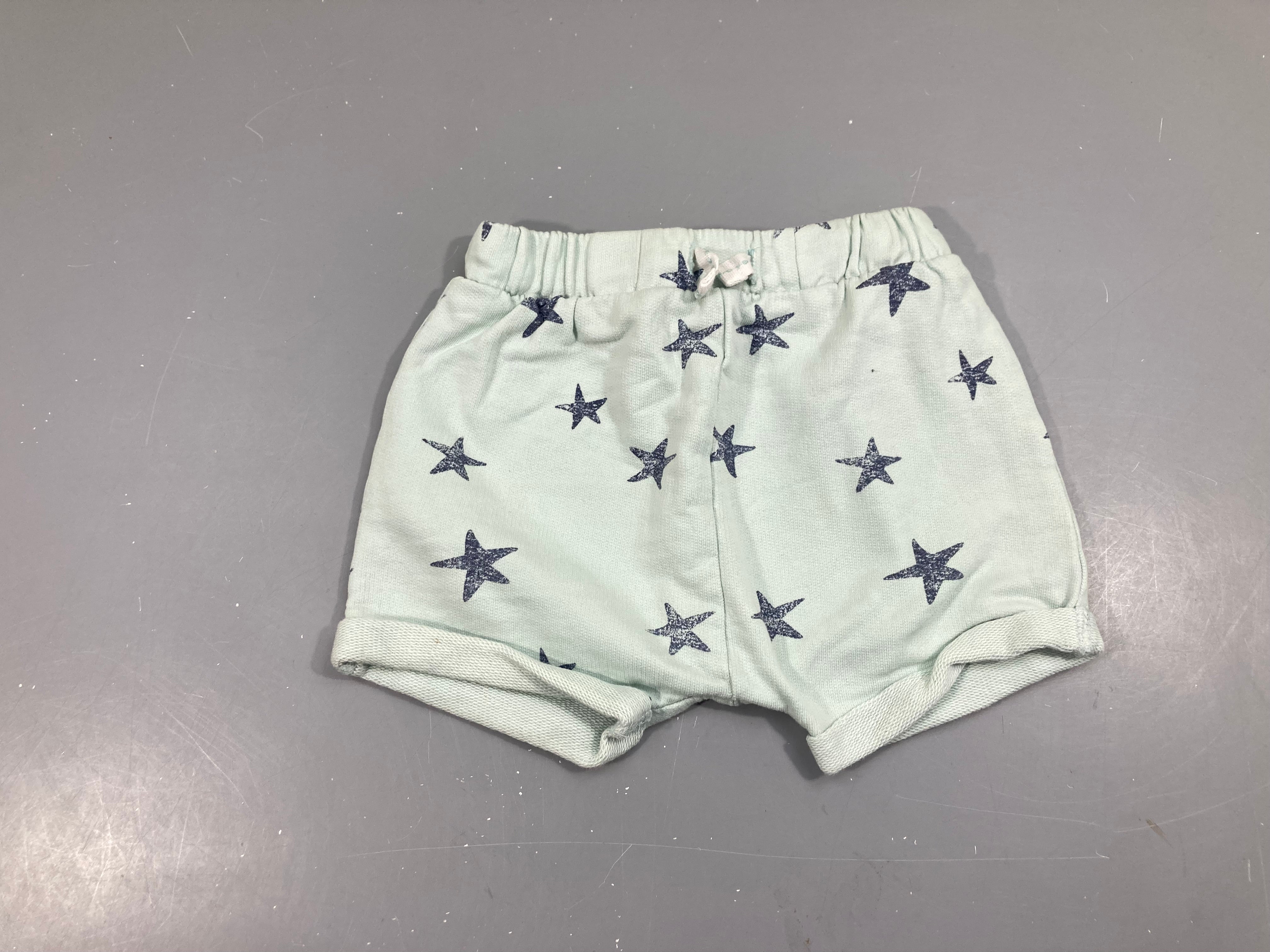 Short à revers molleton vert d'eau étoiles