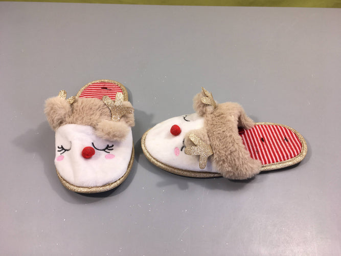 Pantoufles de Noël blanche semelles rigides, moins cher chez Petit Kiwi