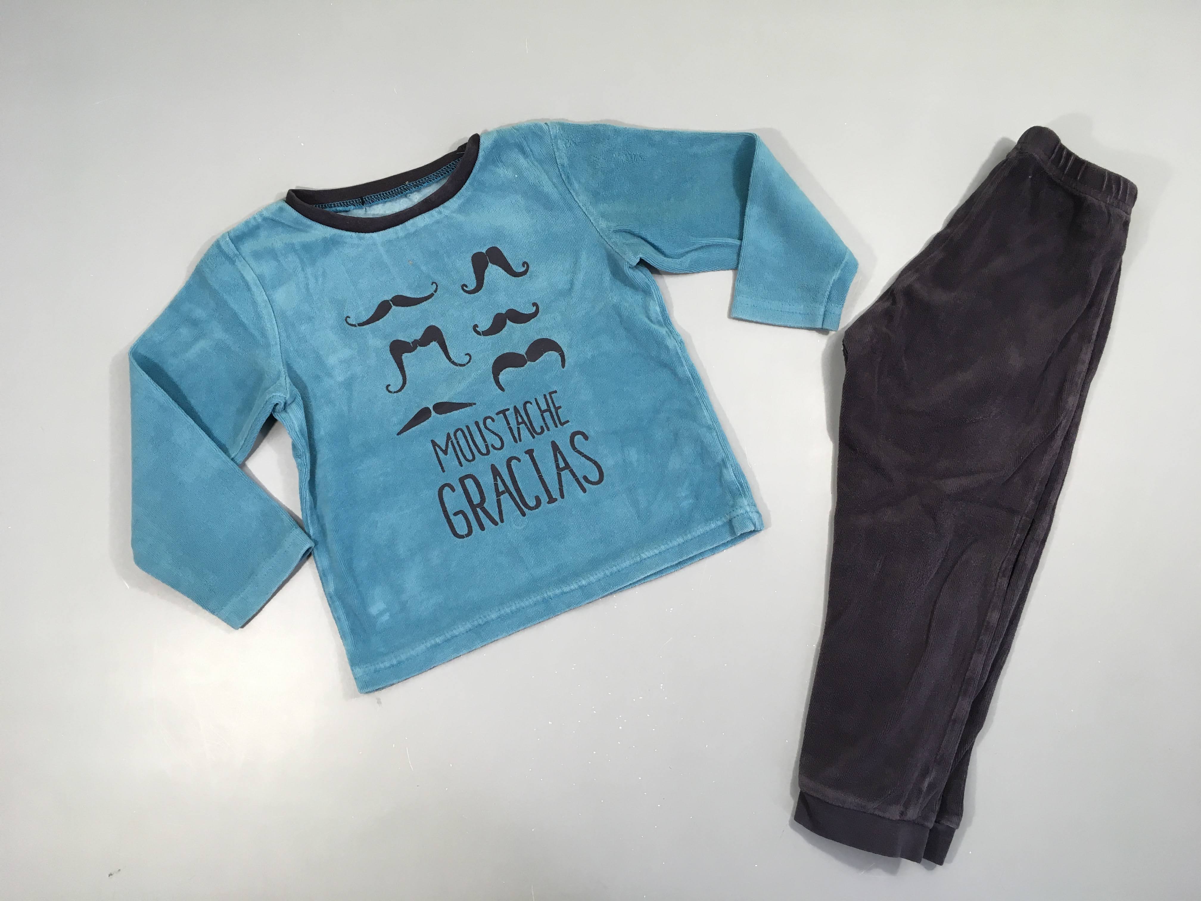 Pyjama 2pcs velours bleu Moustache