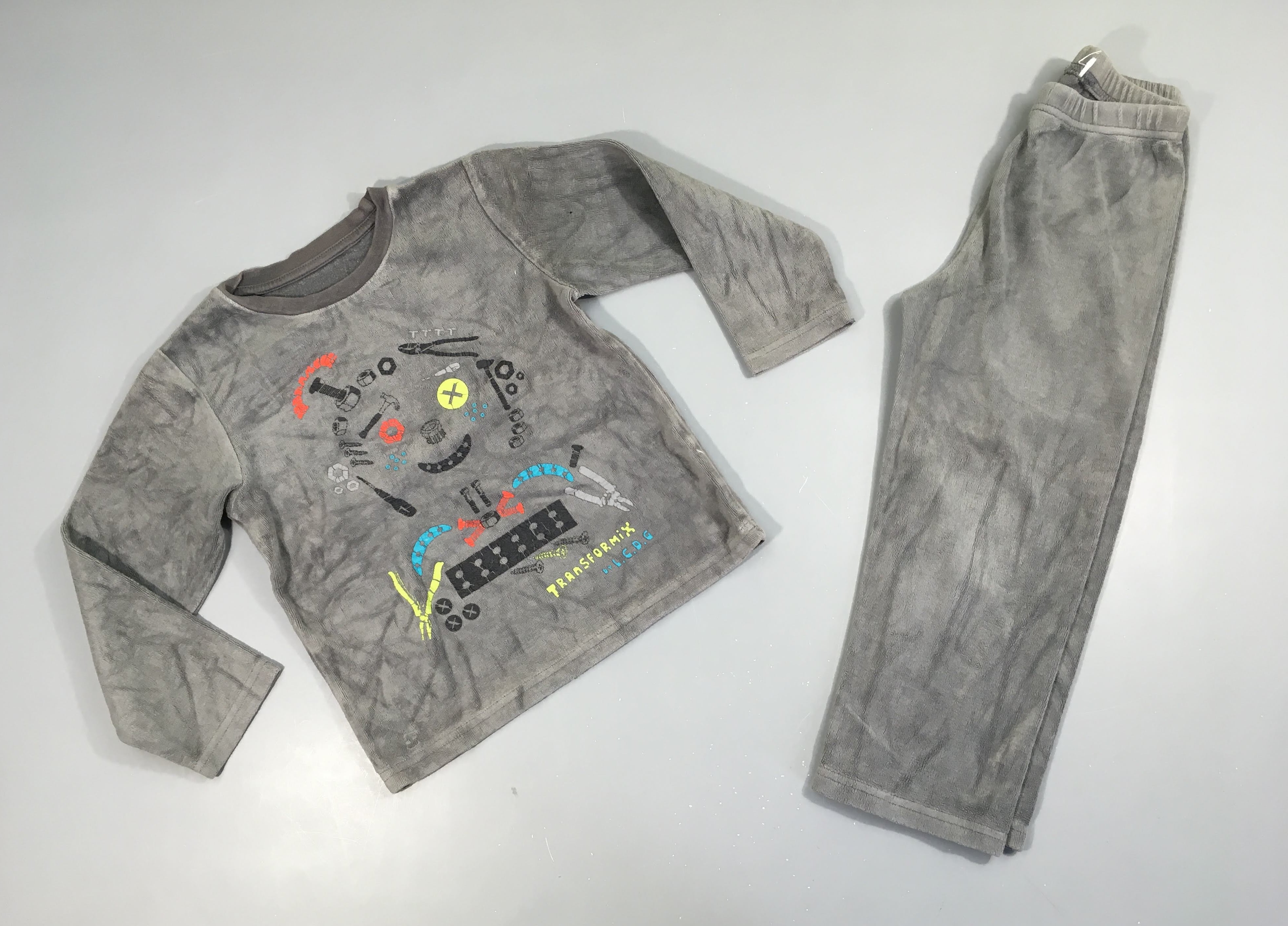 Pyjama 2pcs velours gris outils