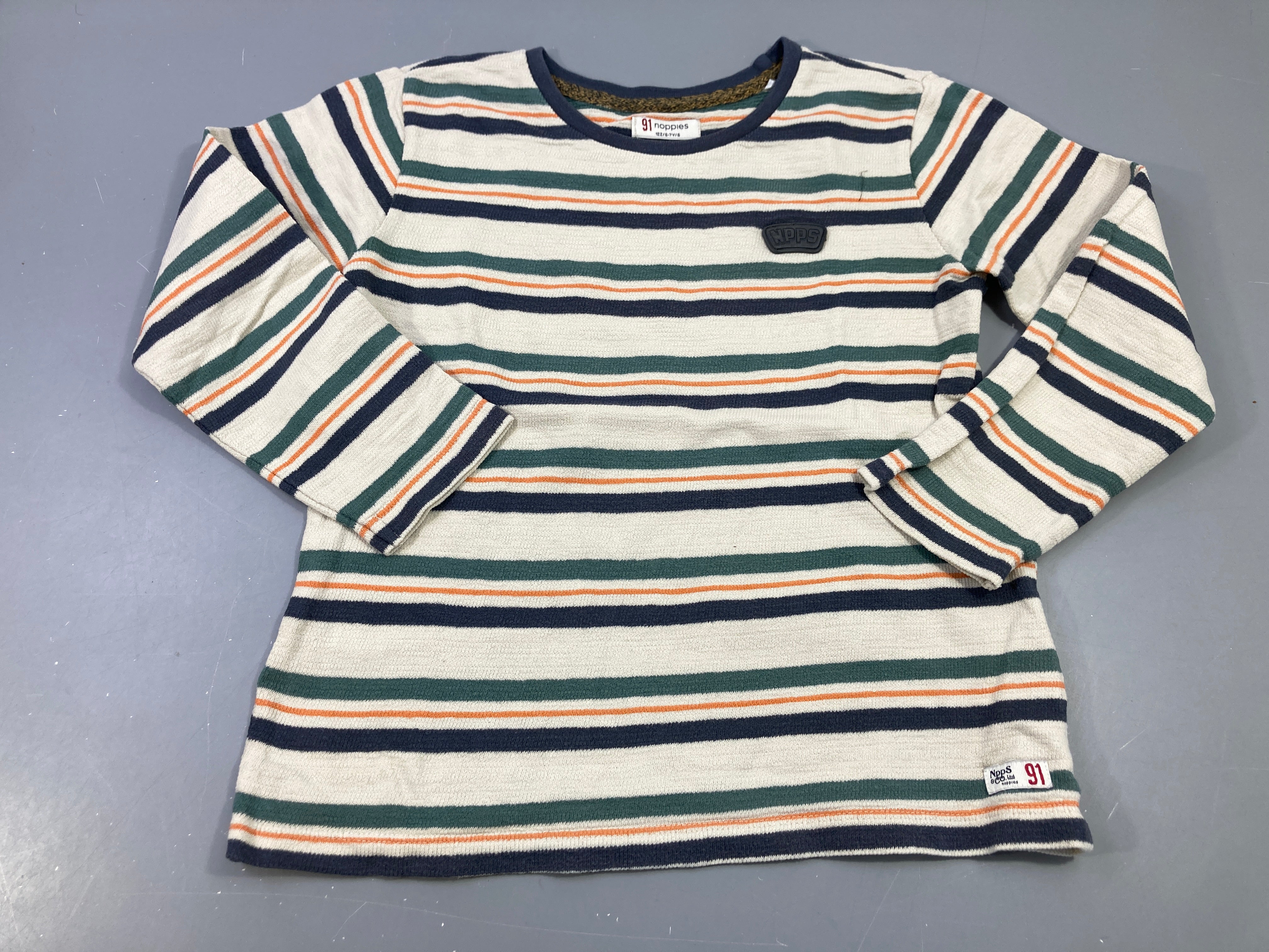 T-shirt m.l rayé blanc casse,bleu,vert,orange