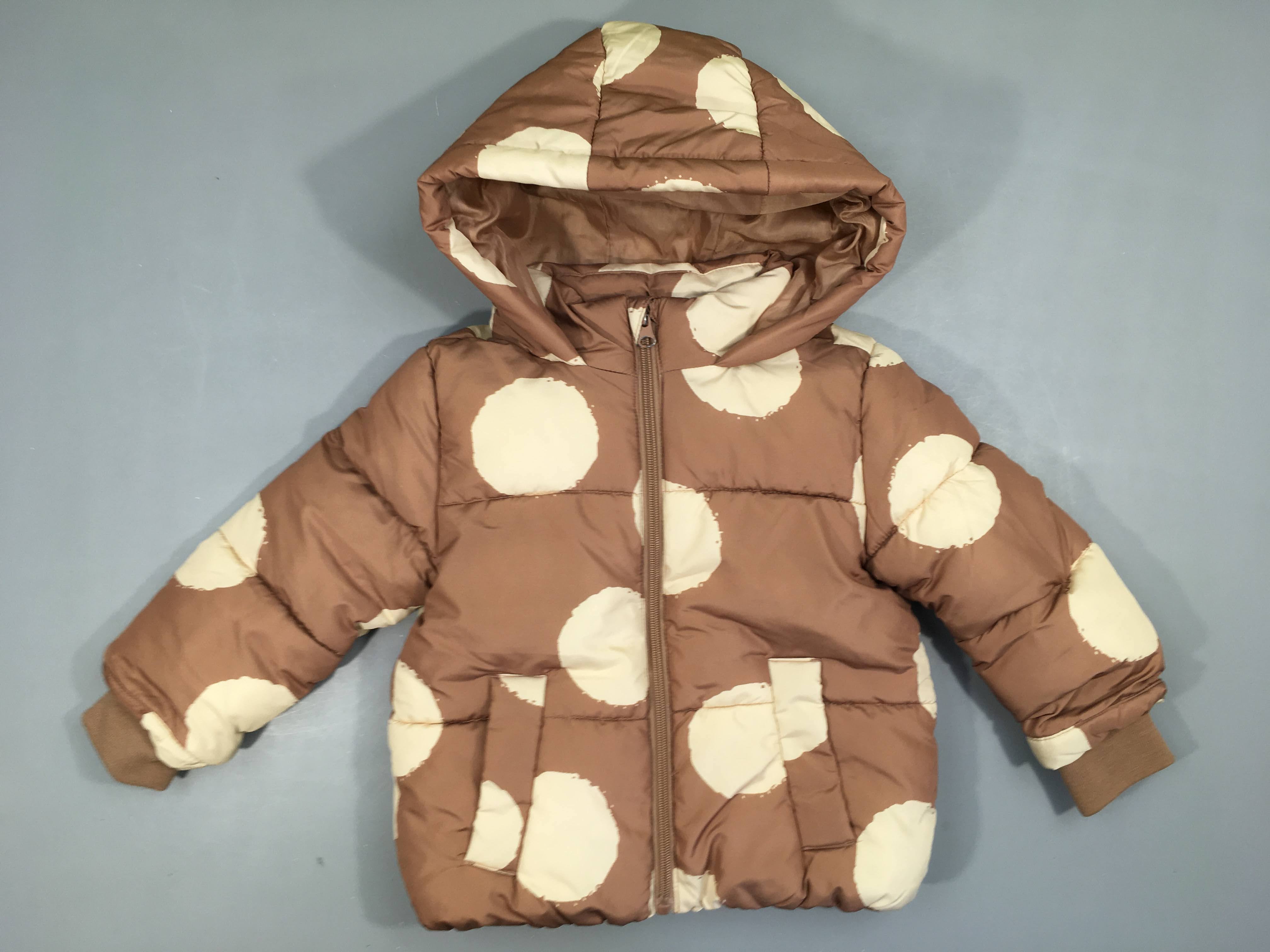 Doudoune brun pois blancs à capuche