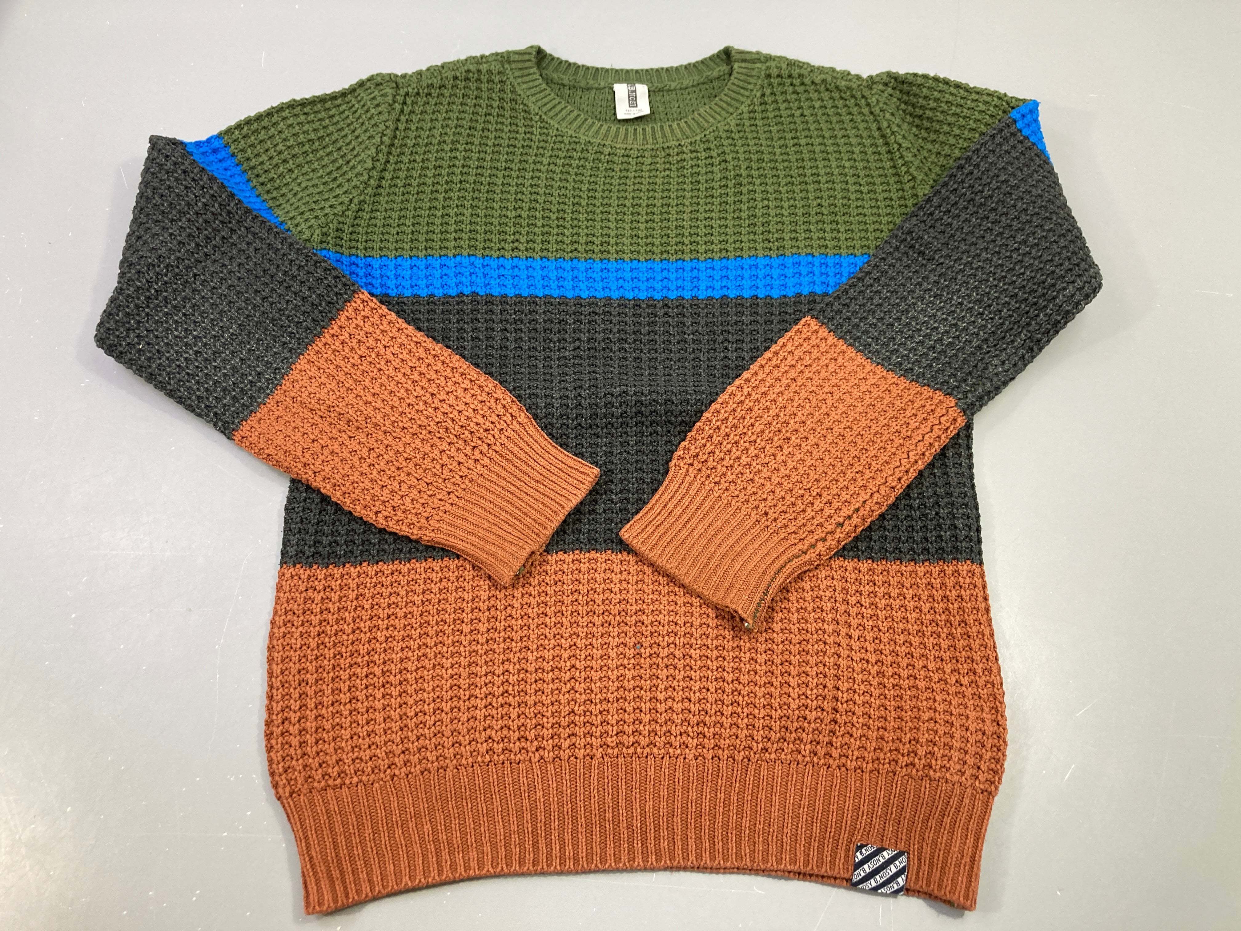 Pull texturé kaki, bleu, gris foncé, rouille,B.nosy