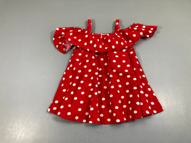 Blouse texturée épaules dégagée rouge ois blancs, moins cher chez Petit Kiwi