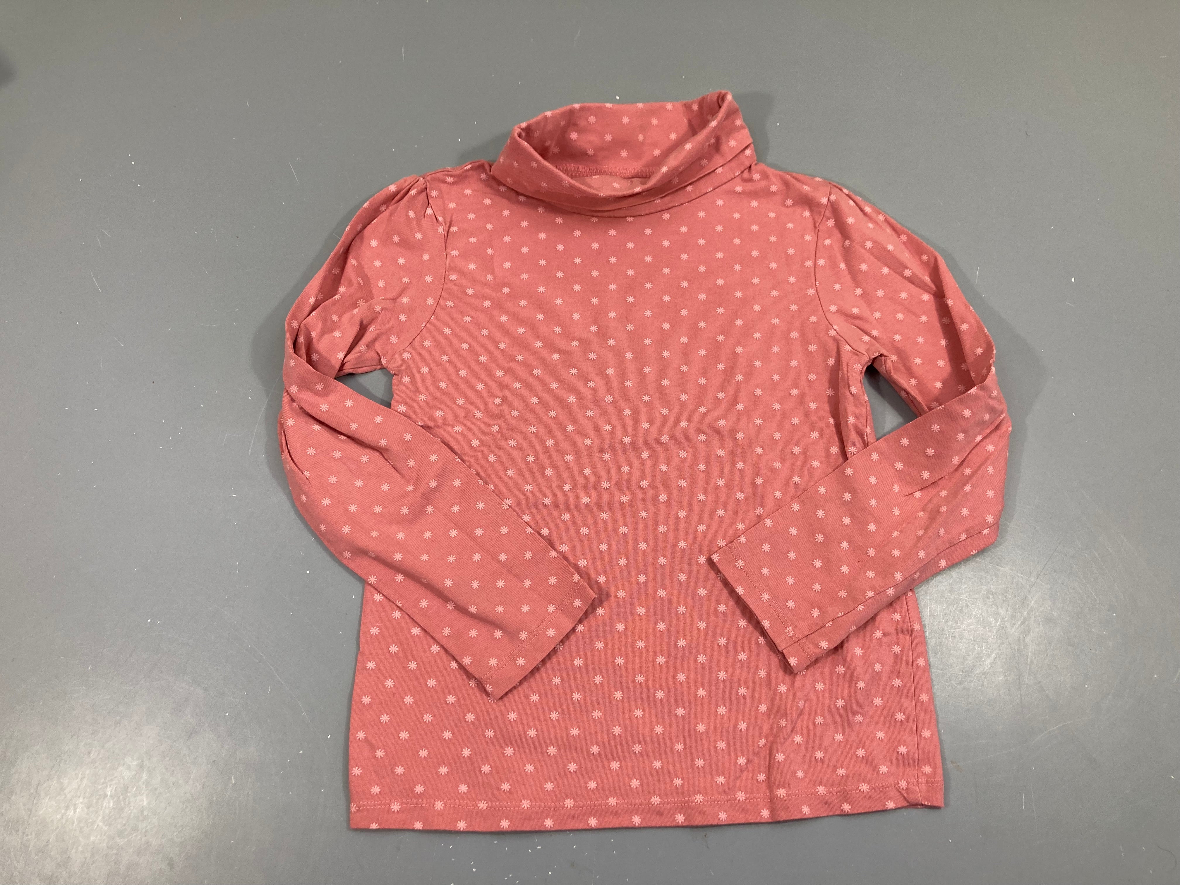 T-shirt m.l col roulé rose fleurs