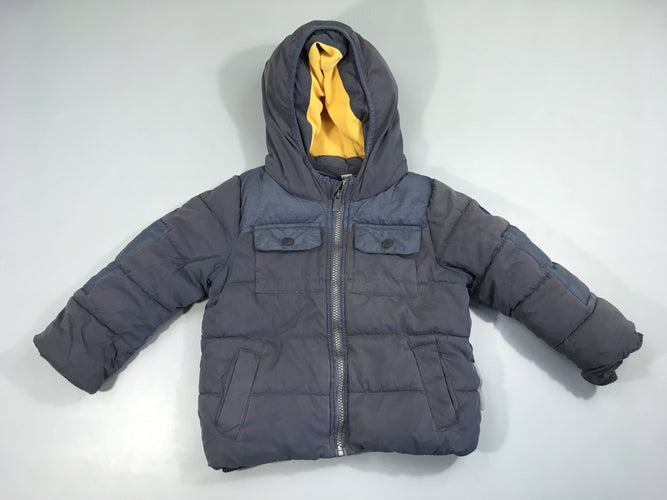 Veste zippée bleu foncé à capuche doublé polar, moins cher chez Petit Kiwi