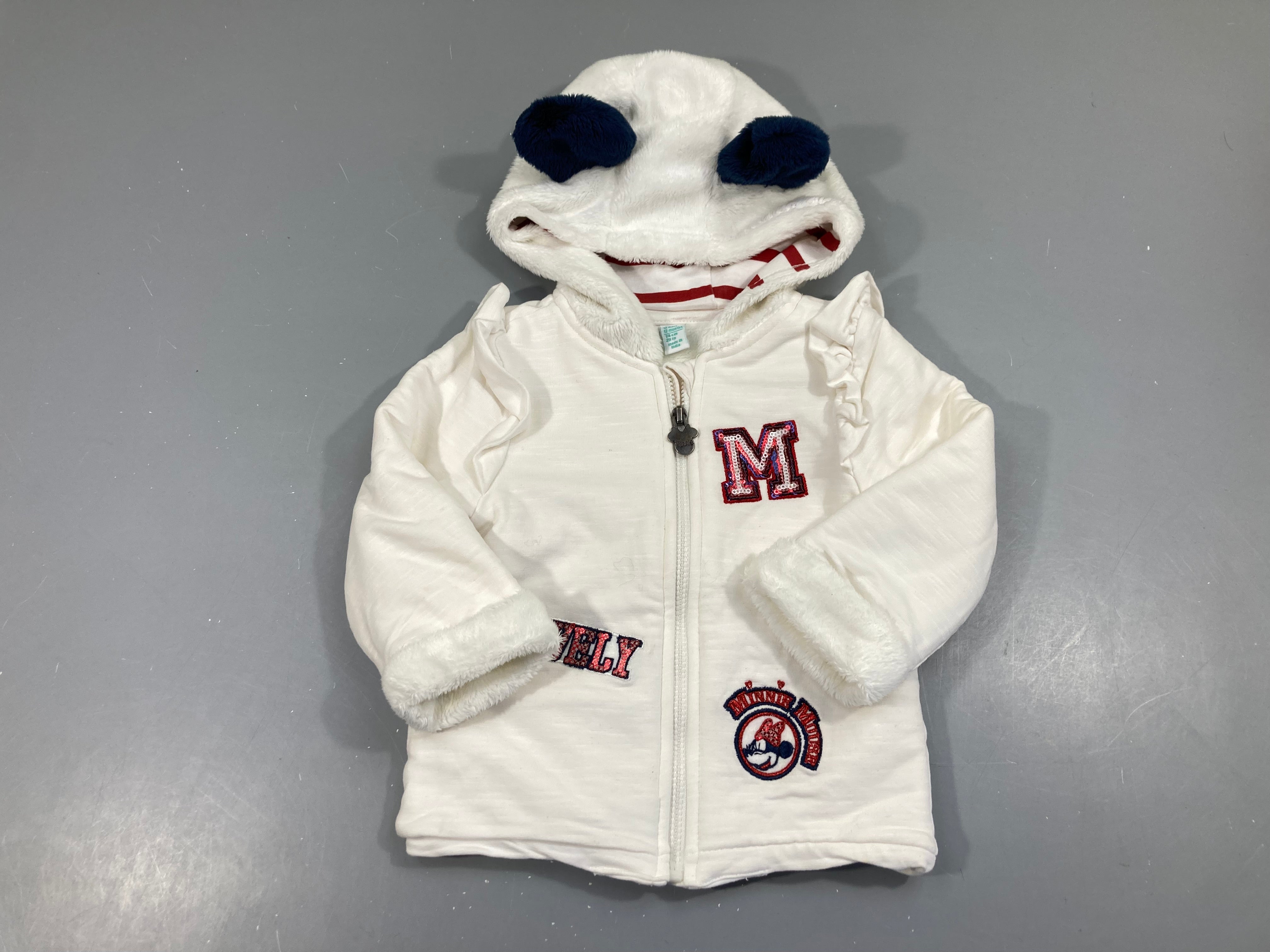 Sweat zippé à capuche blanc Minnie doublé peluche