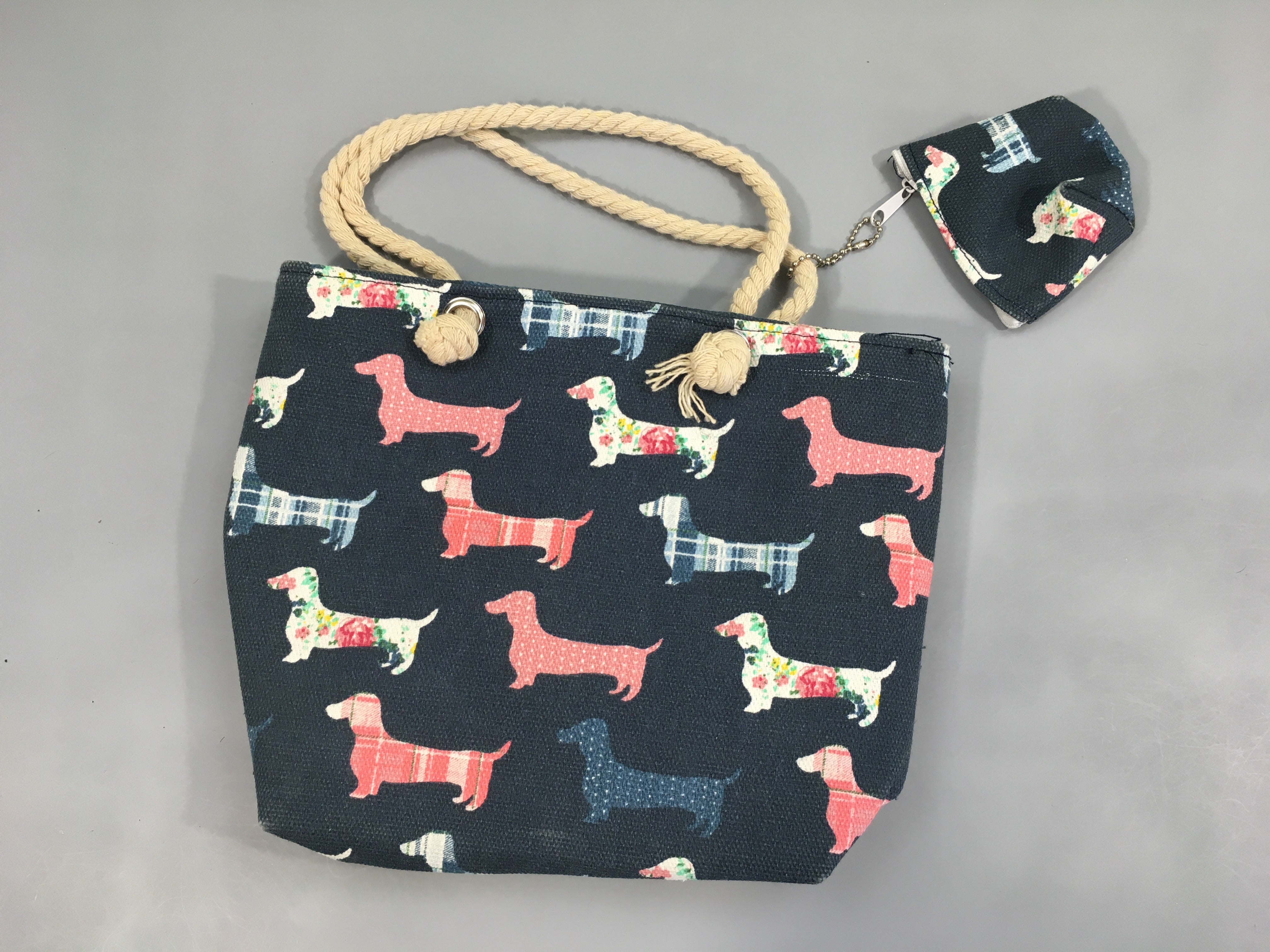 Sac bleu chiens + petite porte monnaie