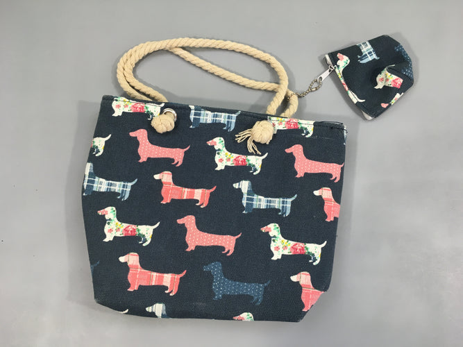 Sac bleu chiens + petite porte monnaie, moins cher chez Petit Kiwi