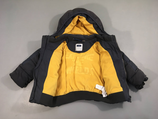 Veste zippée bleu foncé à capuche doublé polar, moins cher chez Petit Kiwi
