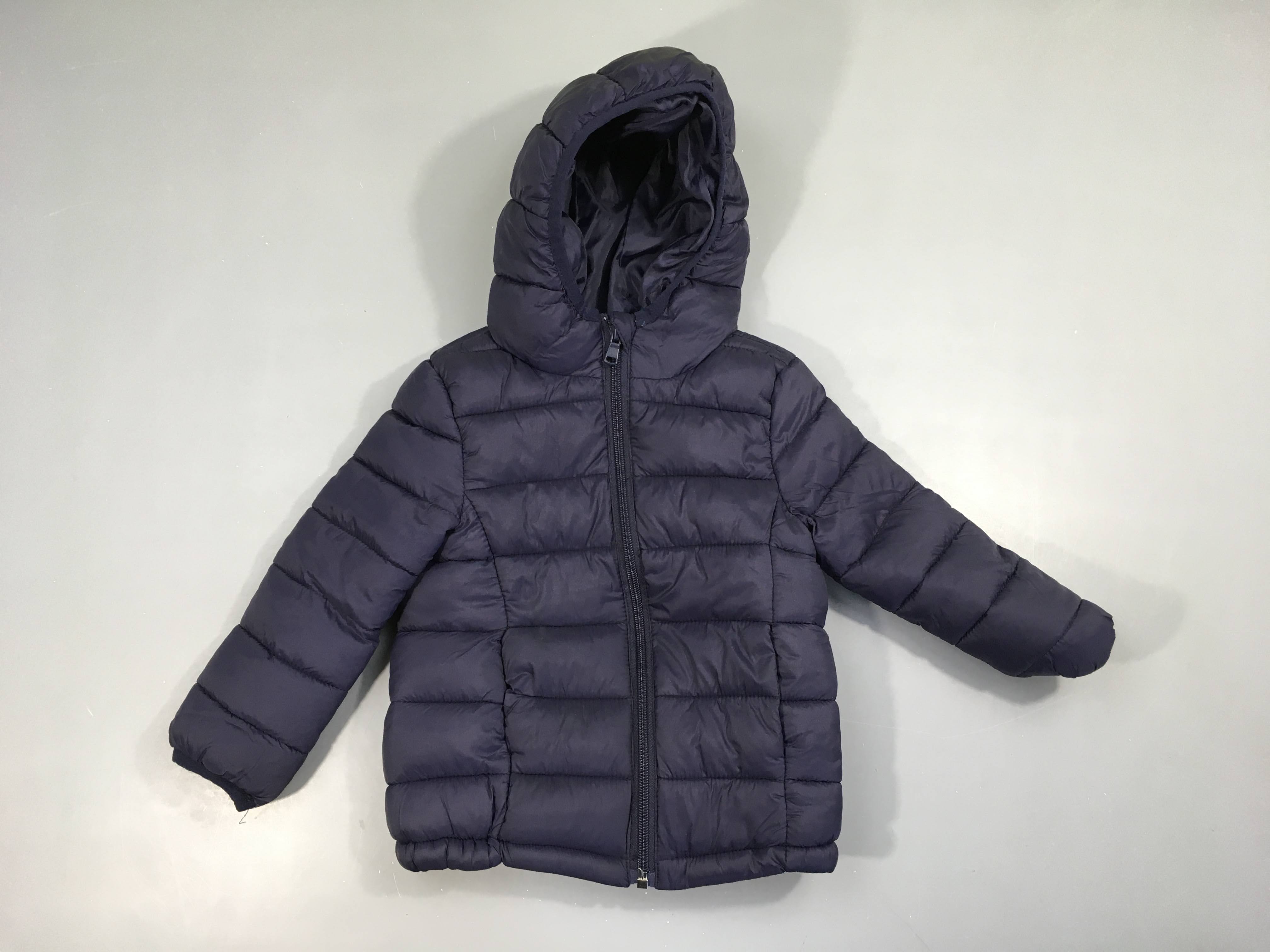 Doudoune zippée bleu foncé à capuche