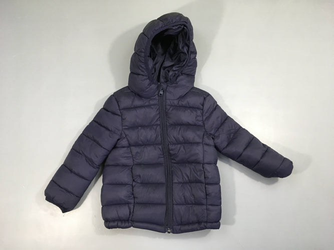 Doudoune zippée bleu foncé à capuche, moins cher chez Petit Kiwi