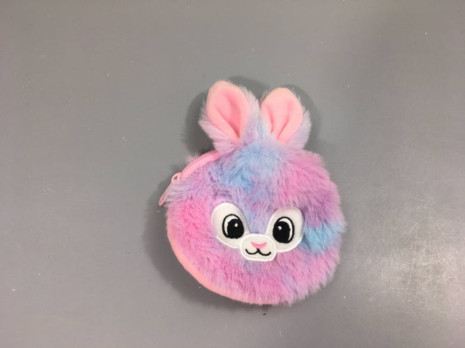 Porte mannaie ront peluche cartoon rose mauve lapin, moins cher chez Petit Kiwi