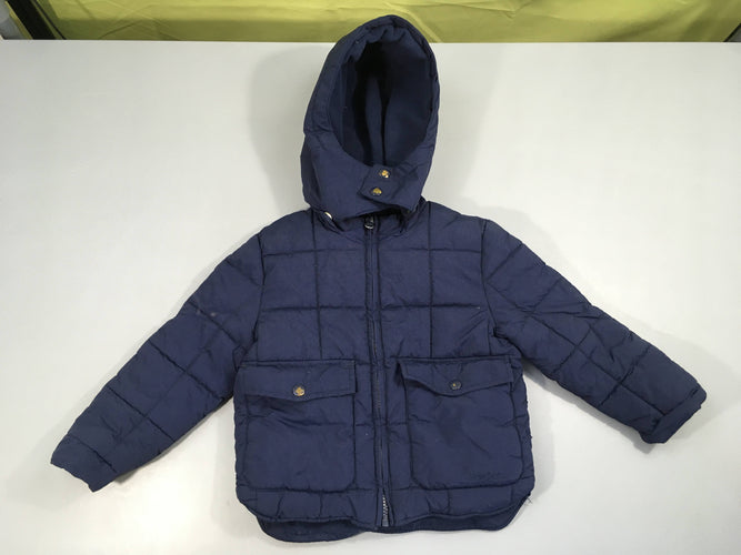 Veste zippée bleu foncé ouatinée doublé polar à capuche amovible, moins cher chez Petit Kiwi