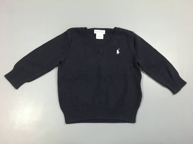 Pull col v bleu foncé cavalier, moins cher chez Petit Kiwi