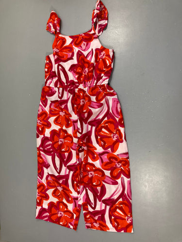 Combinaison fluide blanc fleurs orange-rose, moins cher chez Petit Kiwi