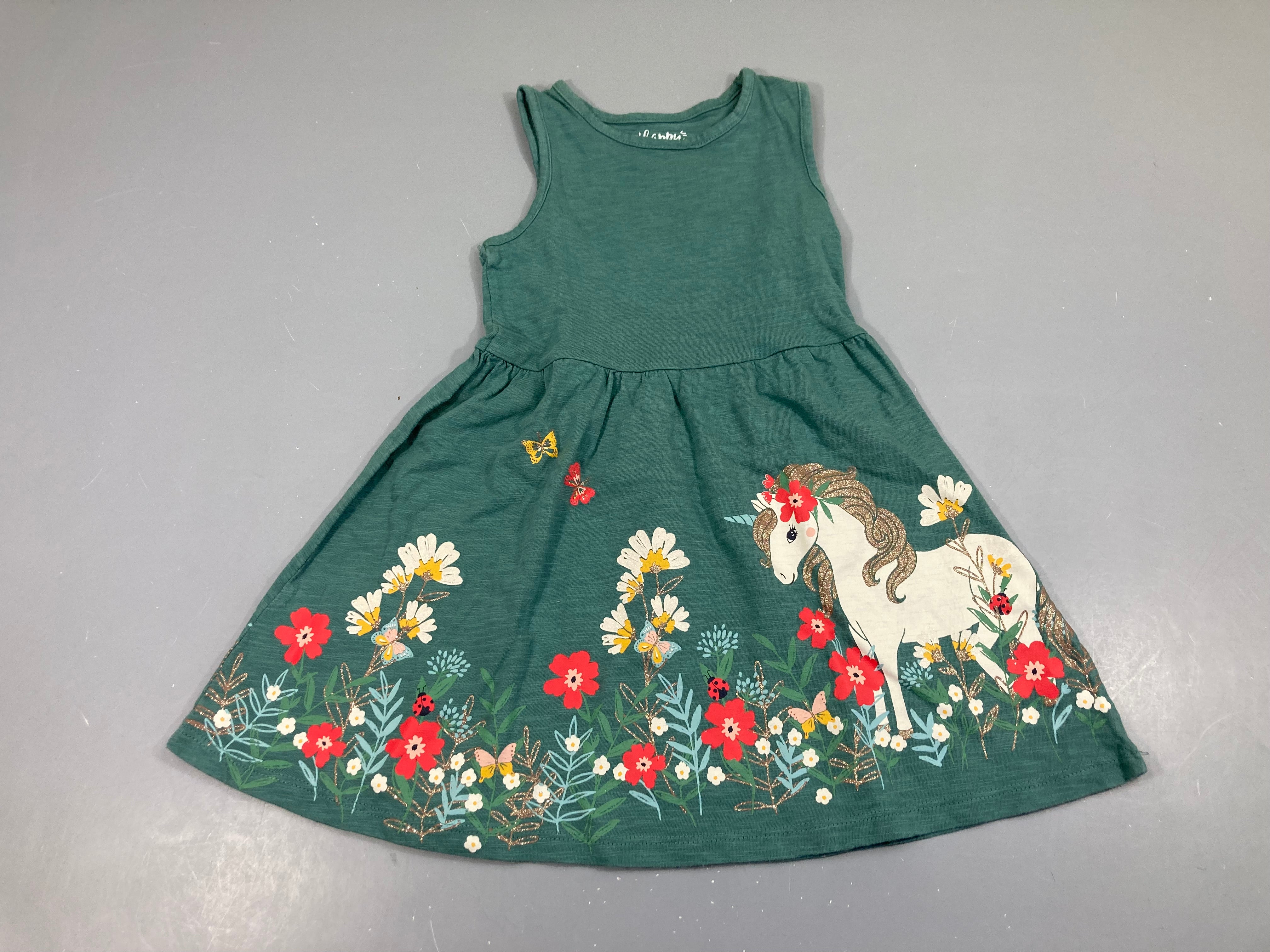 Robe s.m jersey vert flammé fleuri bas licorne