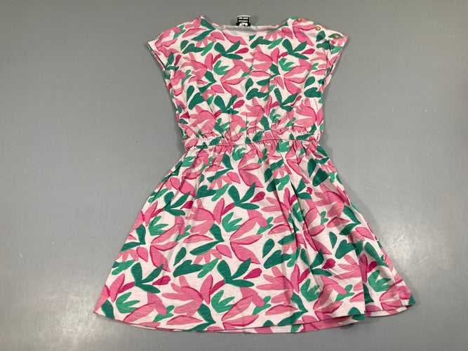 Robe m.c blanc flammé fleuri rose-vert, moins cher chez Petit Kiwi