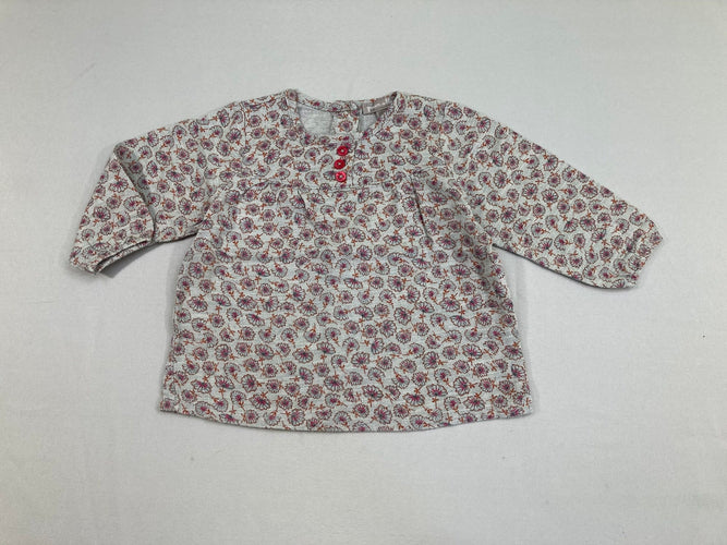 Blouse m.l gris fleuri boutons, moins cher chez Petit Kiwi