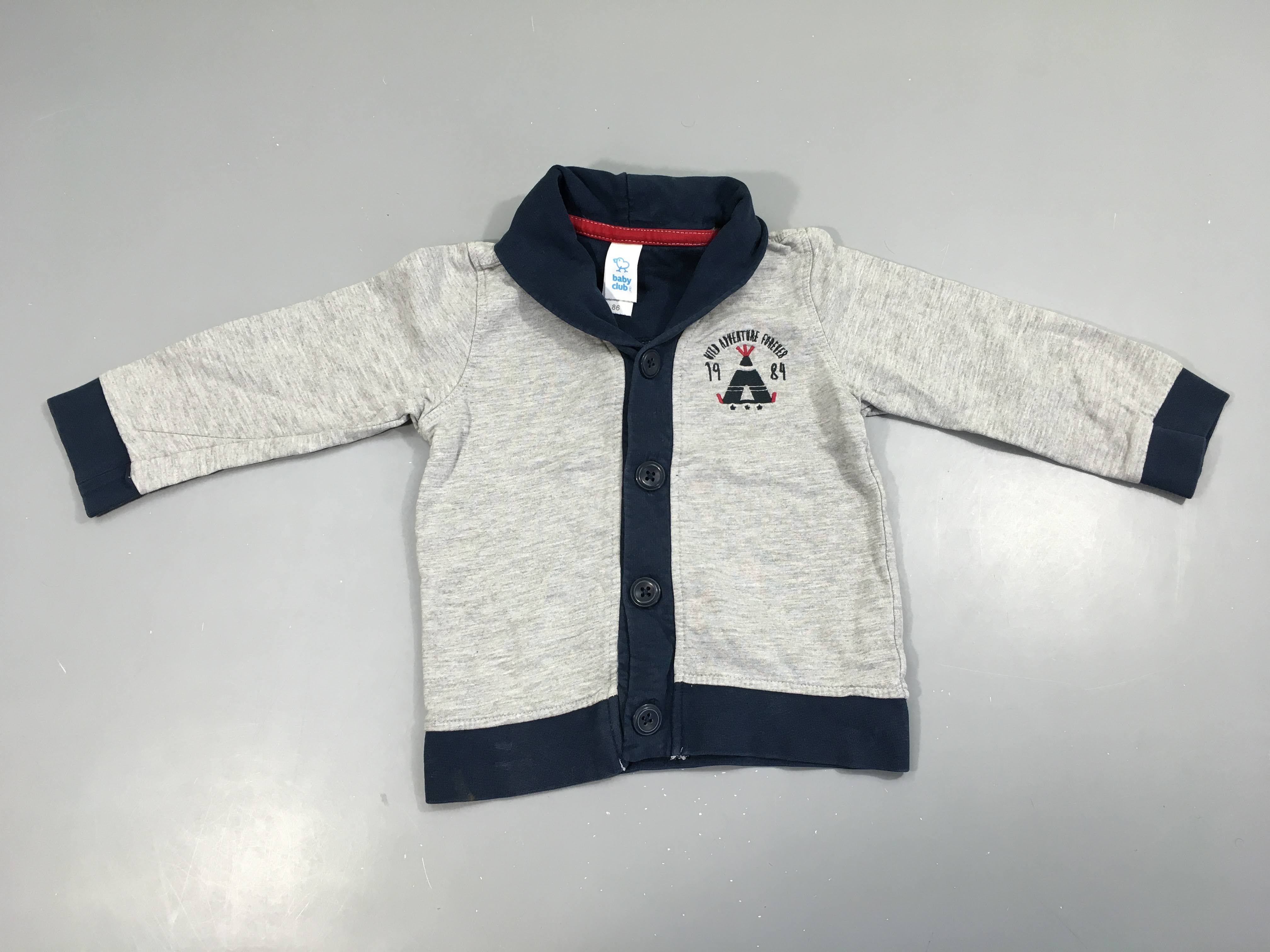 Gilet molleton gris chiné/bleu foncé tipi