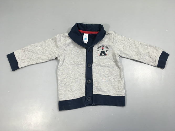 Gilet molleton gris chiné/bleu foncé tipi, moins cher chez Petit Kiwi