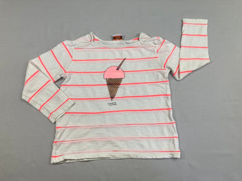 T-shirt m.l blanc rayé rose néon glace