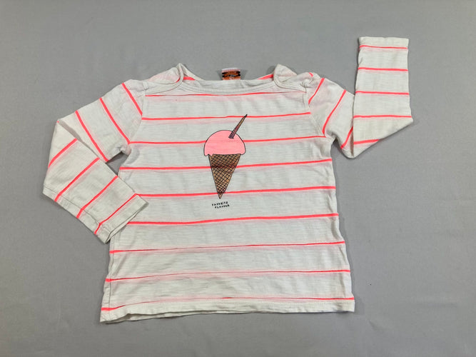 T-shirt m.l blanc rayé rose néon glace, moins cher chez Petit Kiwi
