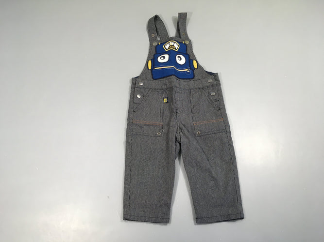 Salopette bleu foncé ligné blanc robot, moins cher chez Petit Kiwi