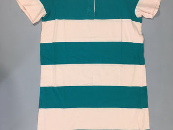 Robe polo m.c jersey rose rayé vert, légèrement bouloché