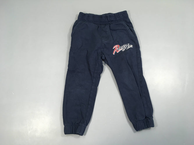 Pantalon jersey bleu foncé taille et chevilles élastiques Race Ace, moins cher chez Petit Kiwi