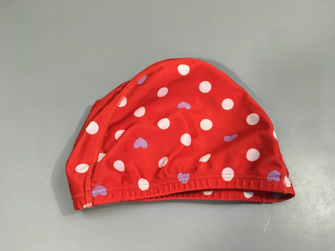 Bonnet de natation rouge coeurs/pois, moins cher chez Petit Kiwi